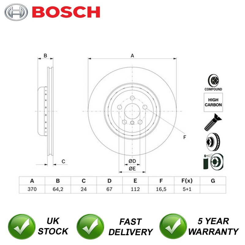 Brake Disc Rear Bosch Fits BMW 7 Series X5 X6 8 X7 5 X4 + Other Models