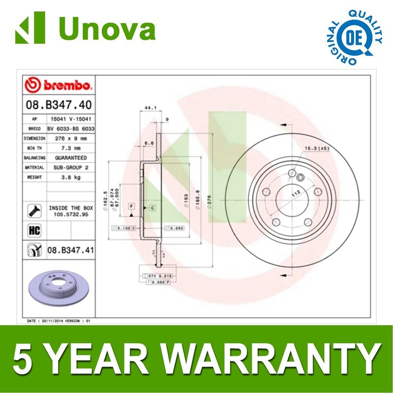 Brake Discs Rear Unova Fits Mercedes A-Class 2012-2018 B-Class 2011-2018