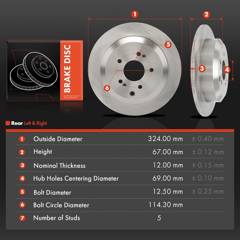 2x Rear Driver & Passenger Side Disc Brake Rotors for Hyundai Veracruz 2007-2012 gallery