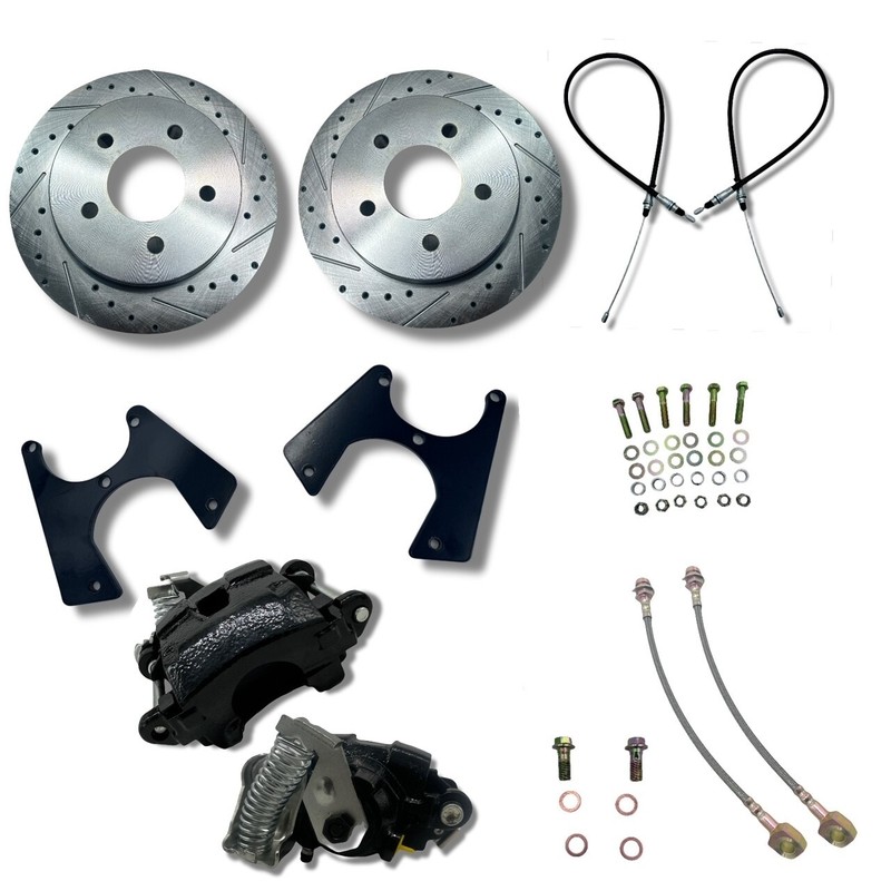 63-87 C10 Rear Disc Conversion Kit 5 Lug Drilled and Slotted with Black e-brake