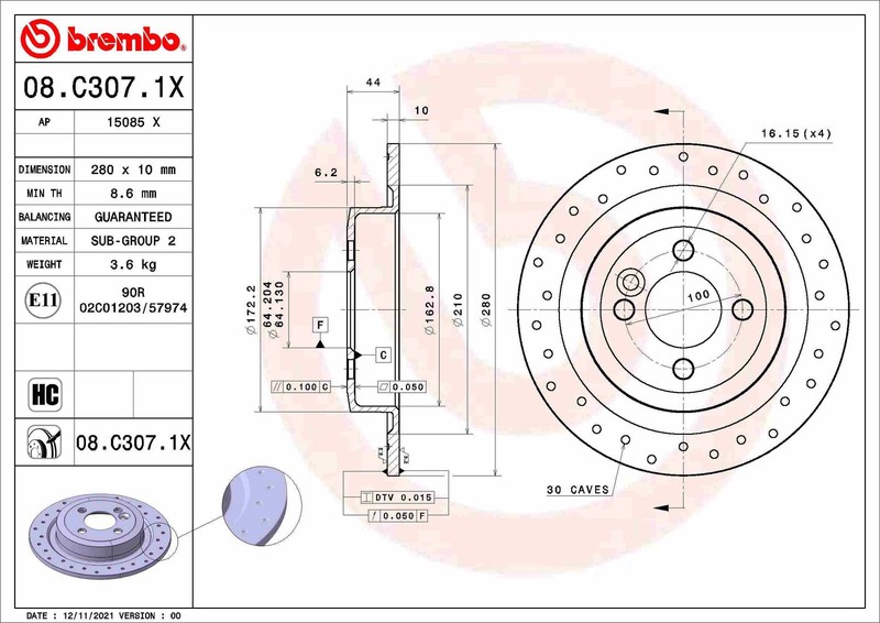 Brembo 08.C307.1X Brake Disc for Mini