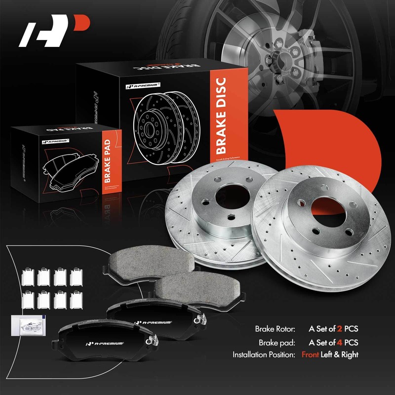 Drilled Brake Rotors & Ceramic Brake Pads Front for Jeep Liberty 2002-2007 288mm gallery