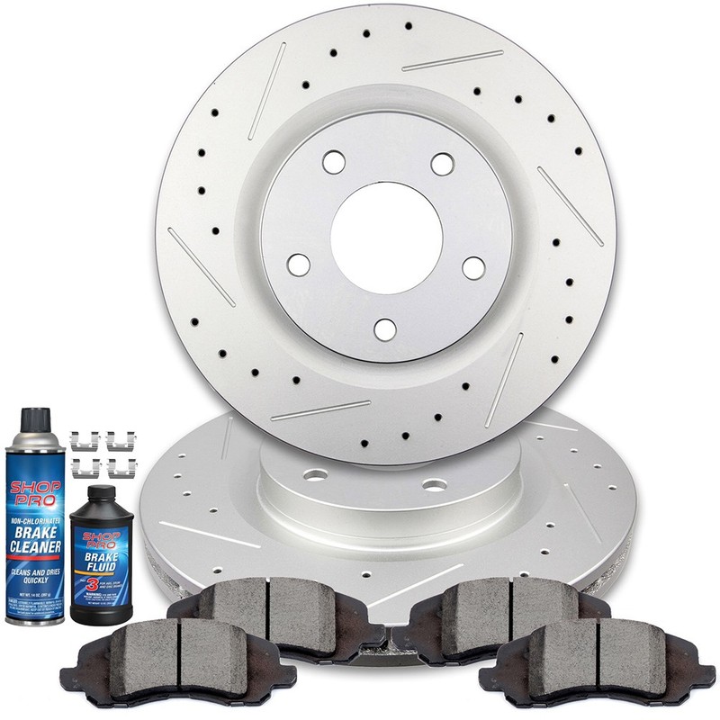 Front Drilled & Slotted Brake Rotors And Ceramic Pads For Dodge Caliber Avenger