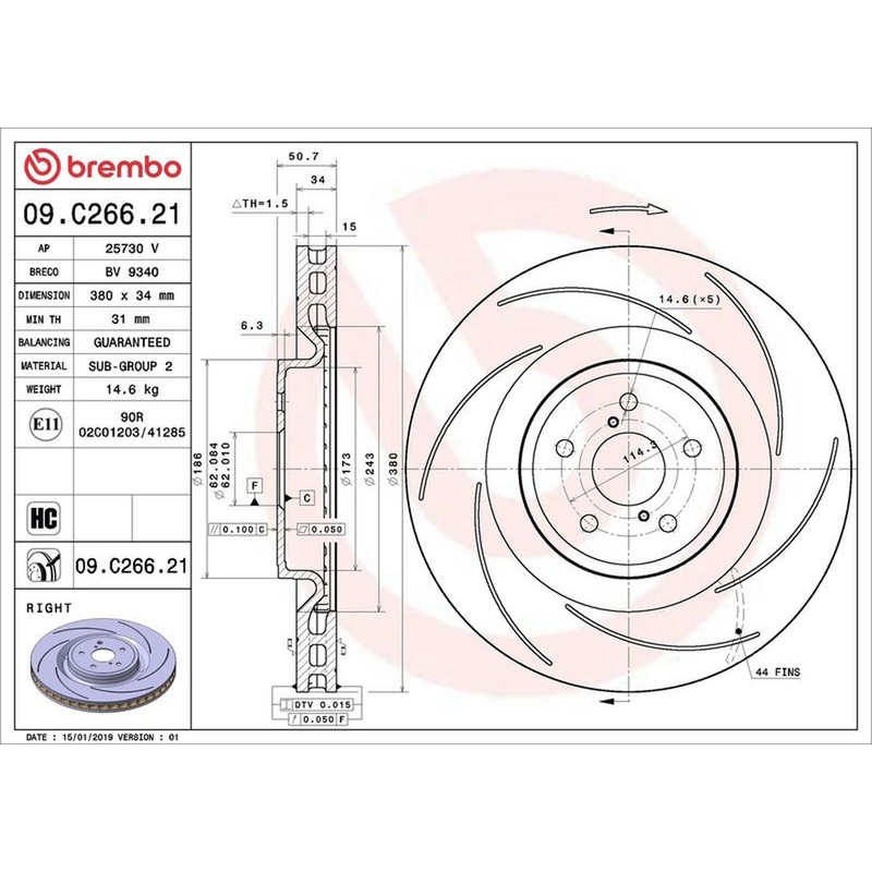 Brembo Prime Line UV Coated Vented Brake Disc - Slotted 09.C266.21 Fits Lexus
