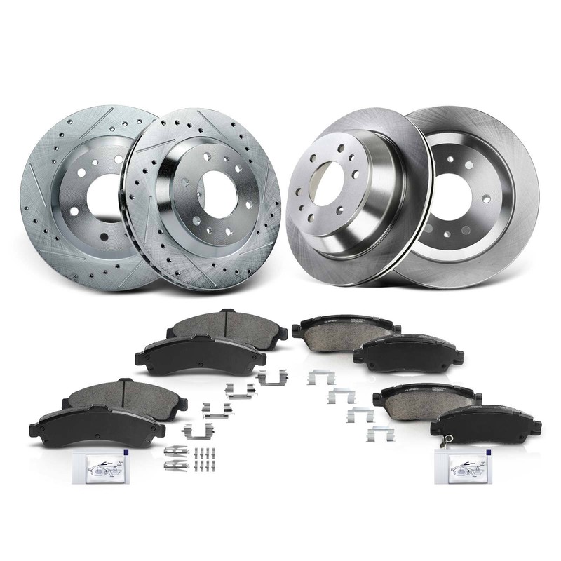 12Pcs Drilled Brake Rotors & Ceramic Brake Pads for Chevy GMC Olds Front & Rear gallery