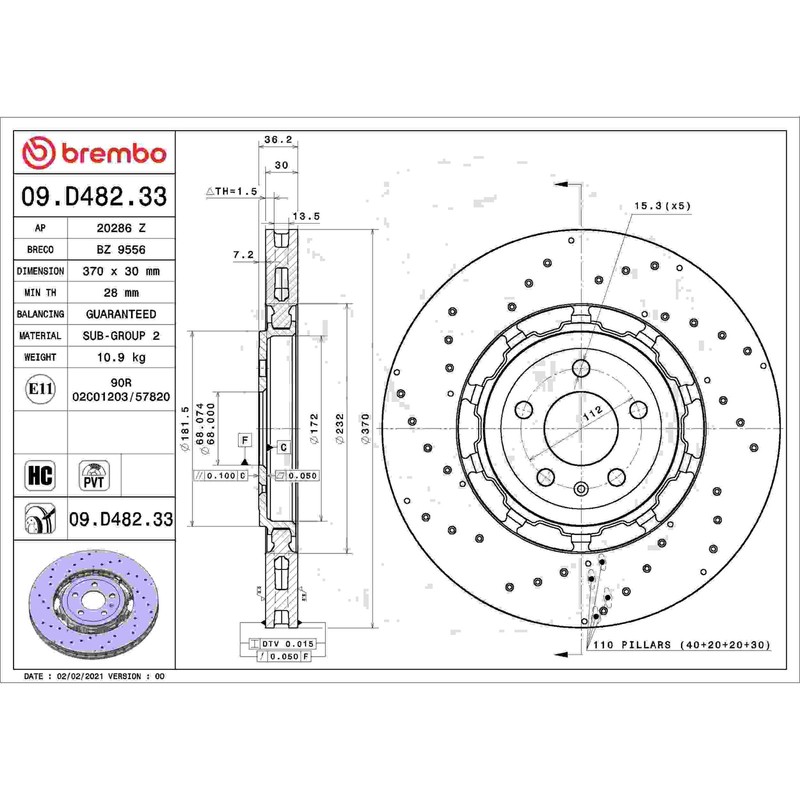 For Audi RS7 Sportback 21-25 Brembo Replacement Vented Rear Brake Rotor gallery