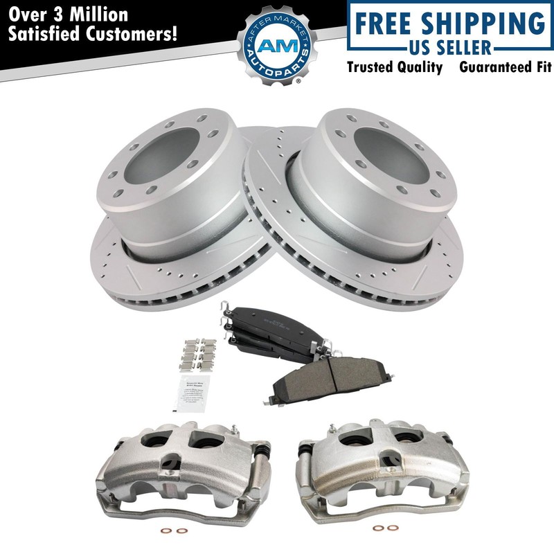 Rear Brake Calipers Ceramic Pads & Drilled Rotors Fits 11-18 Ram 3500
