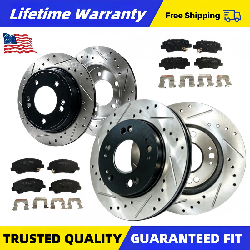 Front Rear Drilled Rotors Brake Pads Fit Hyundai Elantra Kia Forte5 2013- 2016