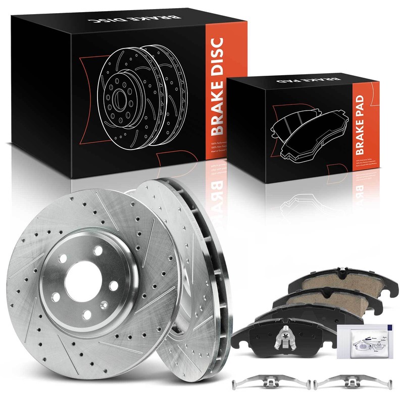 Front Drilled Brake Rotors & Ceramic Brake Pad for Audi A4 2009-2011 A5 Quattro