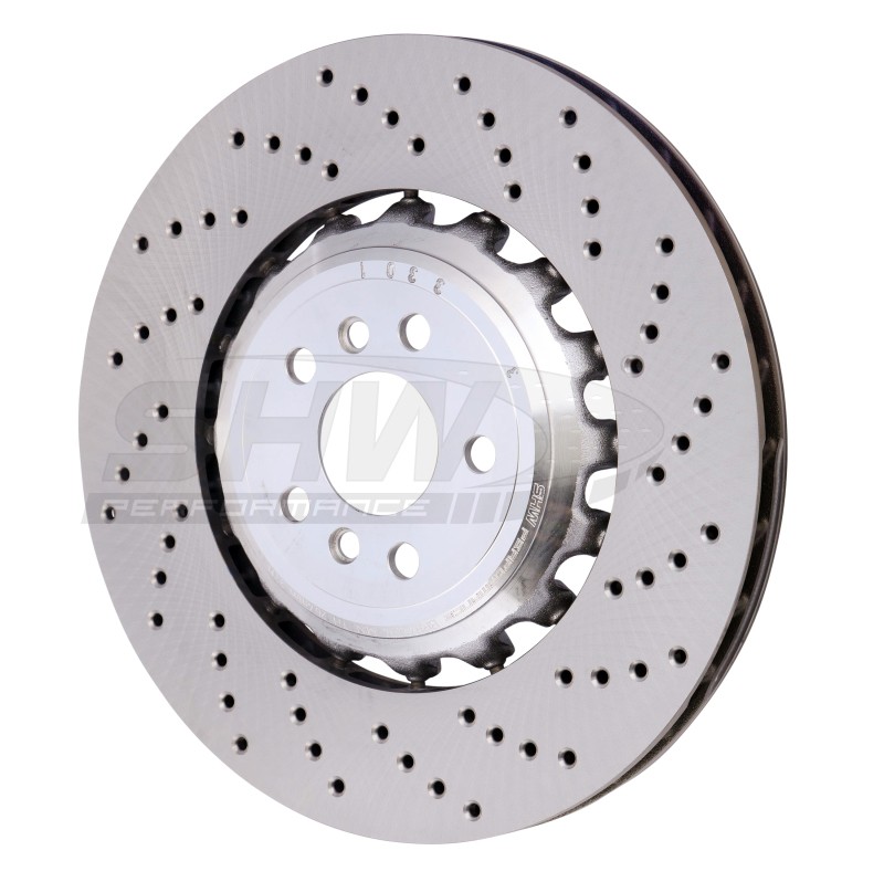 SHW Performance Right Rear Cross-Drilled Lightweight Brake Rotor for BMW M8 Gran gallery