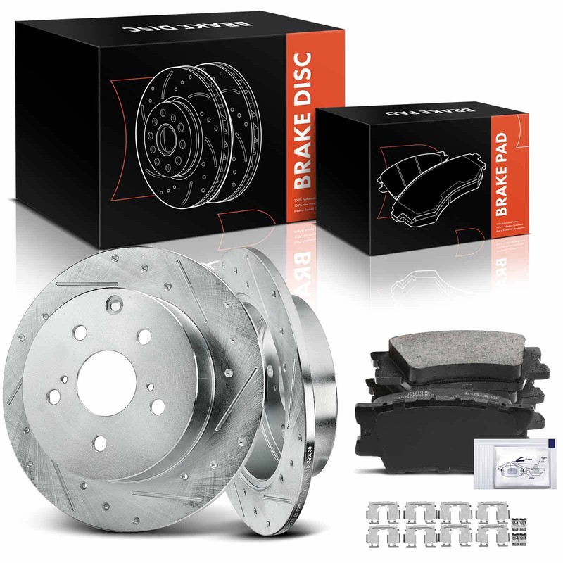 Drilled Brake Rotors & Ceramic Brake Pads for Toyota Vibe 2009-2010 Matrix Rear