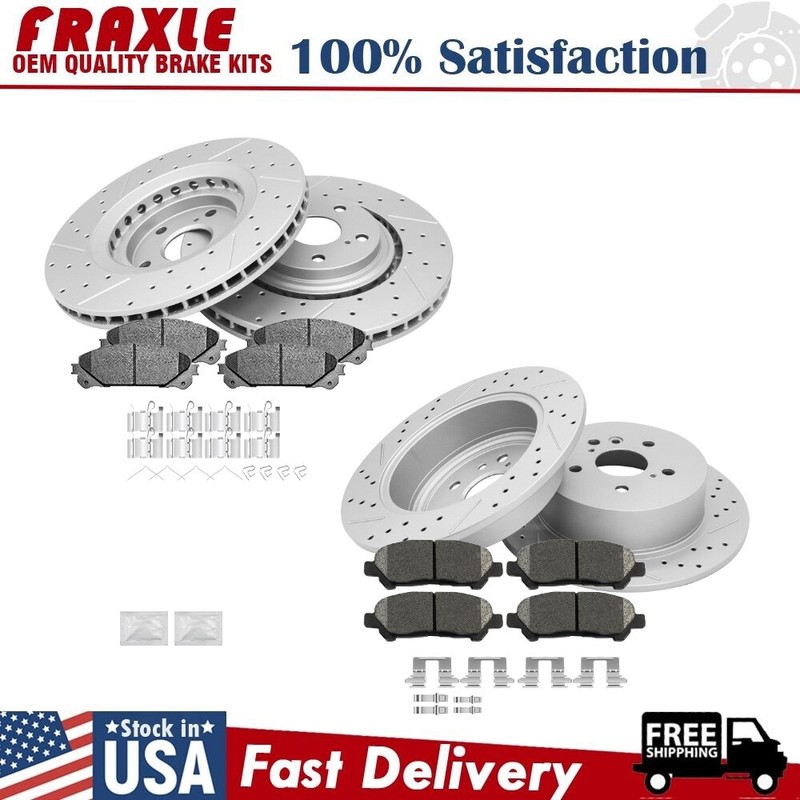 Front Rear Drilled Brake Rotors+Ceramic Pads Set For 2008-2014 Toyota Highlander