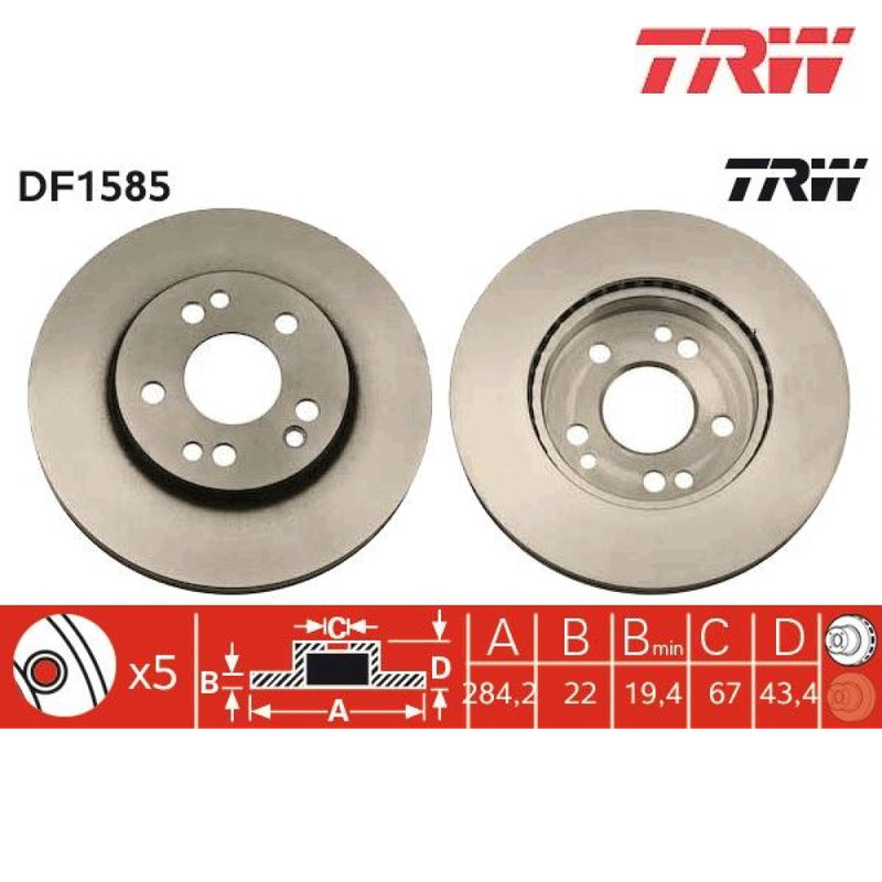 Brake Disc TRW DF1585 For MERCEDES-BENZ (1 pcs)