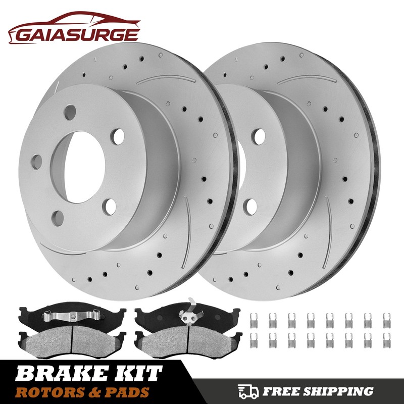 Front Drilled Disc Rotor Ceramic Brake Pad for 1990-1998 Grand Cherokee Wrangler