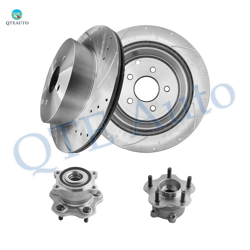 4P Rear 308mm Drilled Slotted Brake Rotors-Wheel Hub For 2014-2020 Infiniti QX60