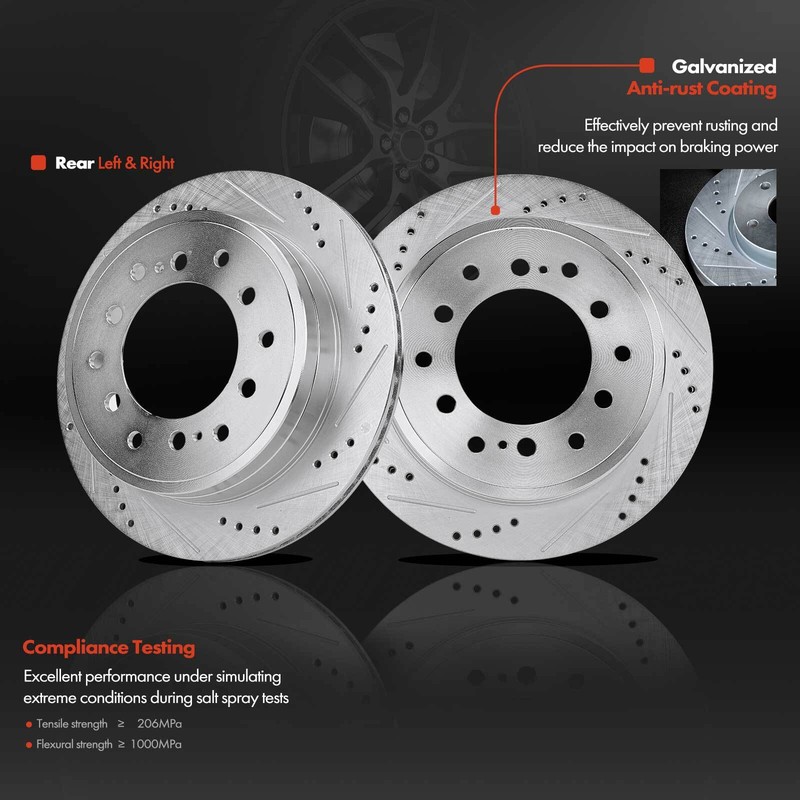 Drilled Brake Rotors & Pads + Caliper for Toyota Sequoia 01-07 Lexus GX470 Rear gallery