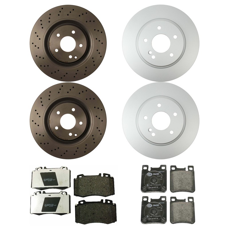 Hella Front &Rear Rotor Low-Met Disc BrakePad Kit for C209 CLK500 R171 SLK55 AMG