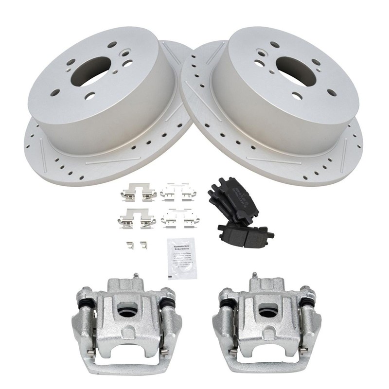 TRQ Rear Brake Calipers Ceramic Pads Drilled Rotors For RX330 350 400 Highlander gallery