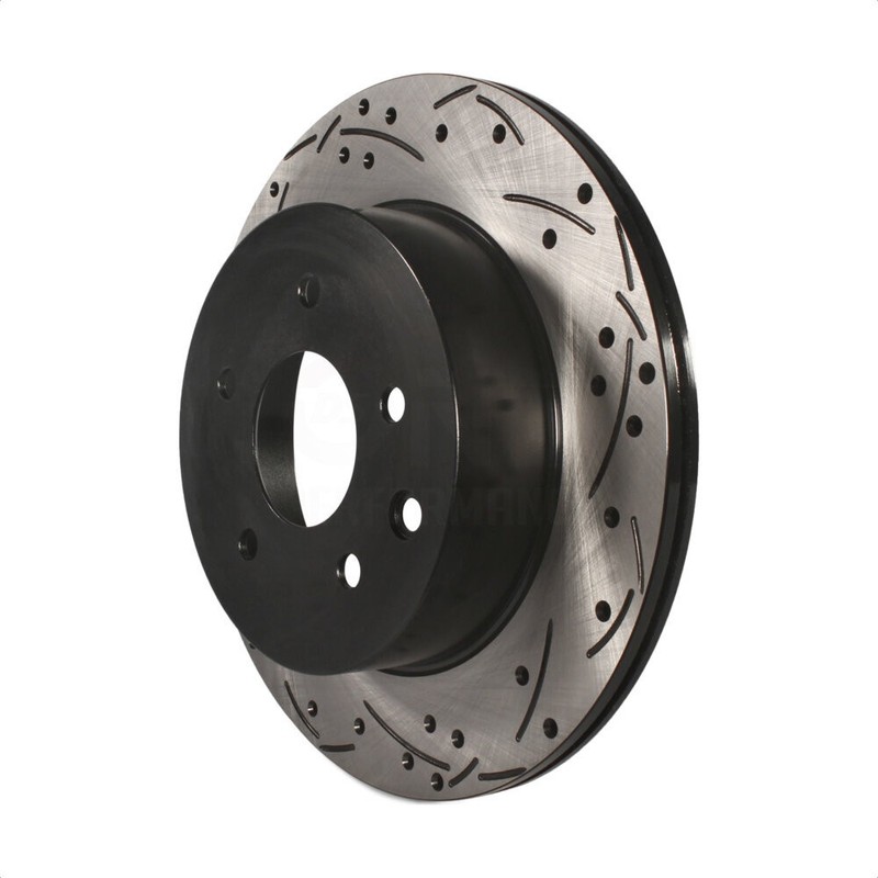 Rear Disc Drilled & Slotted Rotors Semi-Metallic Pads And Parking Shoes Kit For gallery