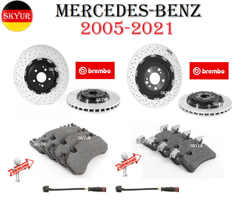 Front & Rear Rotors With Brake Pads & Sensors For 05-21 Mercedes-Benz BREMBO OE