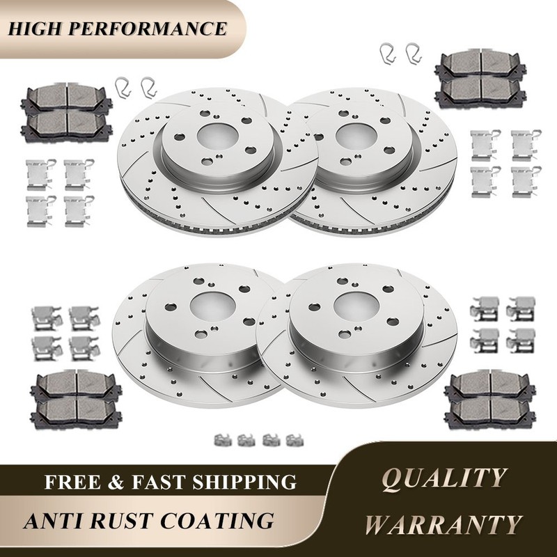 Fit for RAV4 Venza C-HR ES250 Front Rear Drilled Brake Rotors Discs Brake Pads