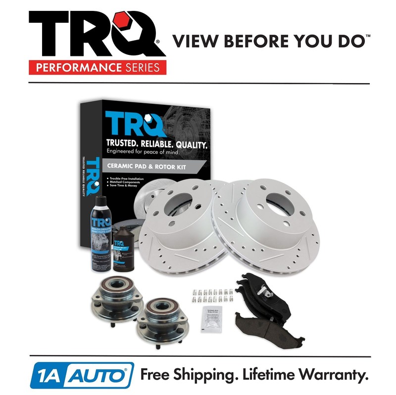 TRQ Wheel Hub Ceramic Brake Pad Performance Rotor Kit Front w/Chemicals