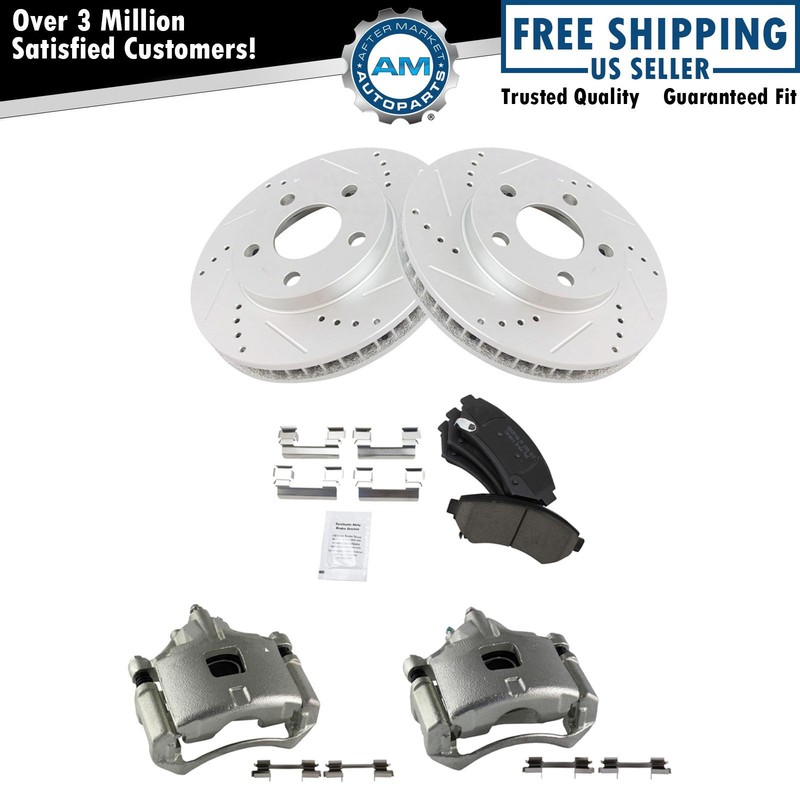 Front Brake Calipers Ceramic Pads & Drilled Rotors Fits 00-03 Pontiac Bonneville