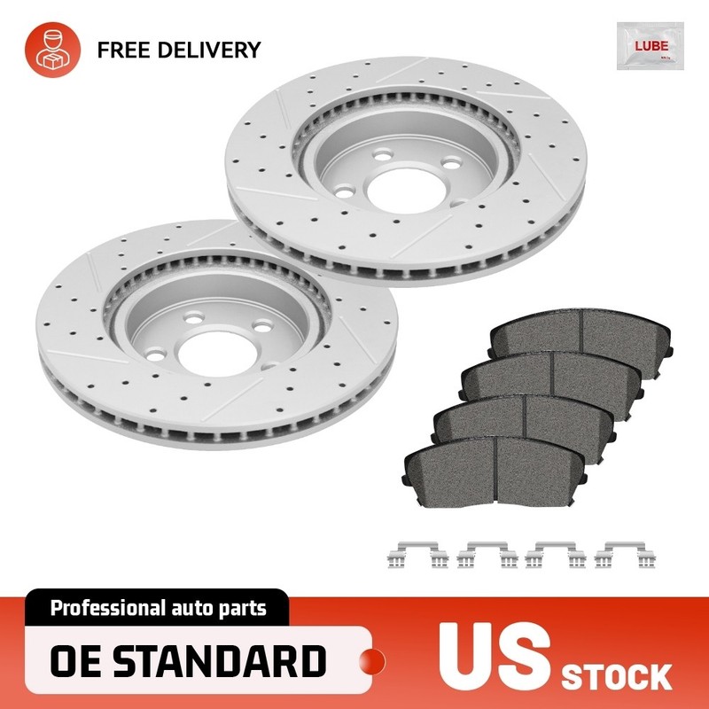 Front Drilled Disc Rotors & Brake Pads for Chrysler 300 Dodge Challenger Charger