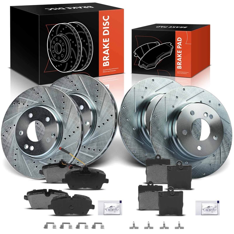 Front & Rear Drilled Brake Rotor & Ceramic Brake Pad for Mercedes-Benz C240 C350