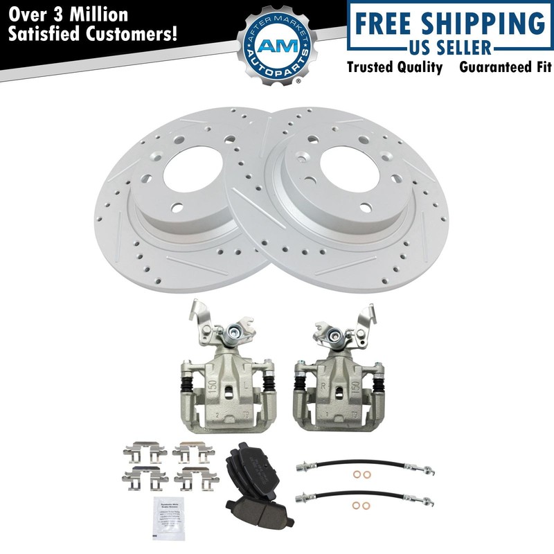 Rear Brake Pad & Rotor Kit Drilled Ceramic Rear Fits Ford Lincoln Mercury