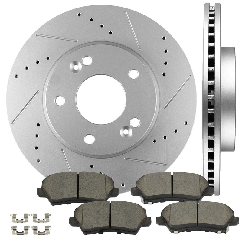 Front Disc Rotors + Ceramic Brake Pads for Hyundai Elantra Veloster 2013-2017