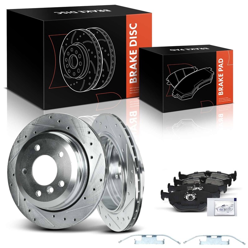 Drilled Brake Rotor & Brake Pad for BMW 325xi E46 2001-2005 L6 2.5L Rear LH & RH
