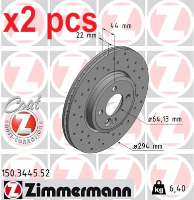 X2 PCS L&R SIDES FRONT BRAKE DISC 150.3445.52