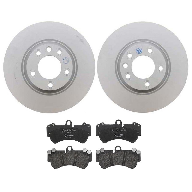 SHW Performance OEM Front Brake Kit Rotors Brembo Pads For Cayenne Black Caliper