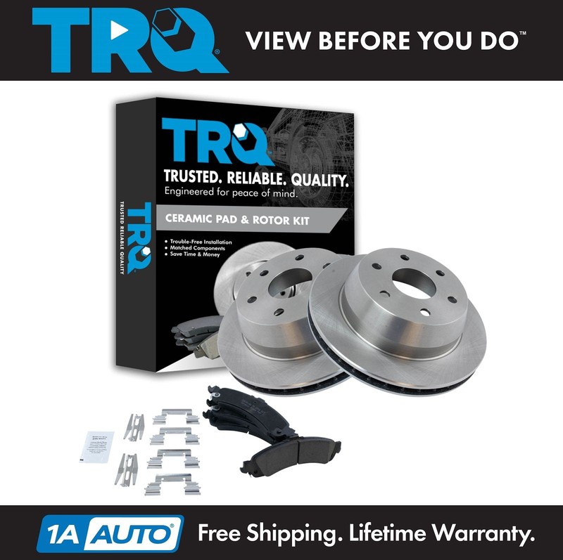 TRQ Rear Brake Rotor & Premium Posi Ceramic Pad Set Kit for Chevy GMC Truck