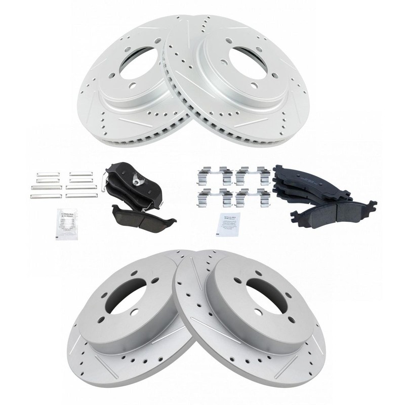 TRQ Front & Rear Performance Drilled Slotted Rotor & Ceramic Brake Pad Kit gallery