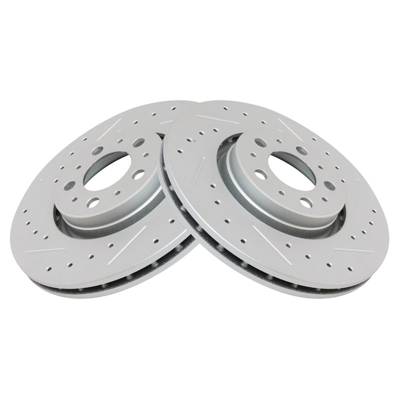 Front Posi Ceramic Brake Pad & Performance Drilled Slotted Zinc Coated Rotor Kit gallery