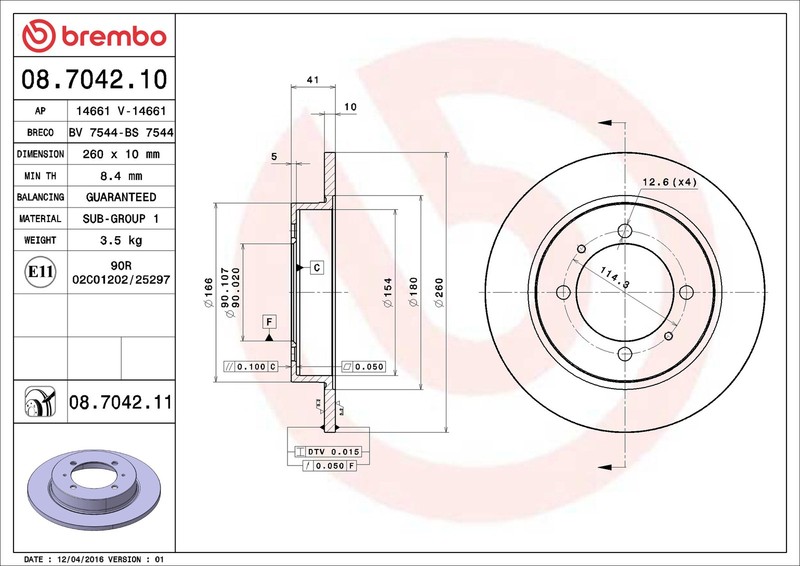 2x Brake Discs Pair Solid fits VOLVO V40 645 1.9D Rear 95 to 04 260mm Set Brembo gallery