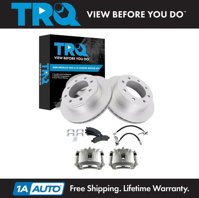 TRQ Rear Brake Pad & Rotor Kit Semi-Metallic Premium G-Coated For Chevrolet GMC