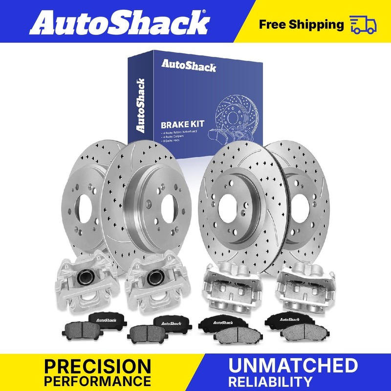Front Rear Drilled Slotted Brake Rotors Pads Calipers for Honda, Pilot 2009-2015