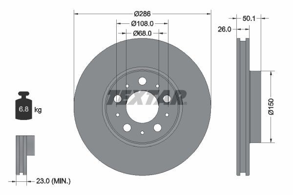 2X Textar 92100503 Front Brake Discs 286mm Vented Fits Volvo S60 S80 V70 Xc70