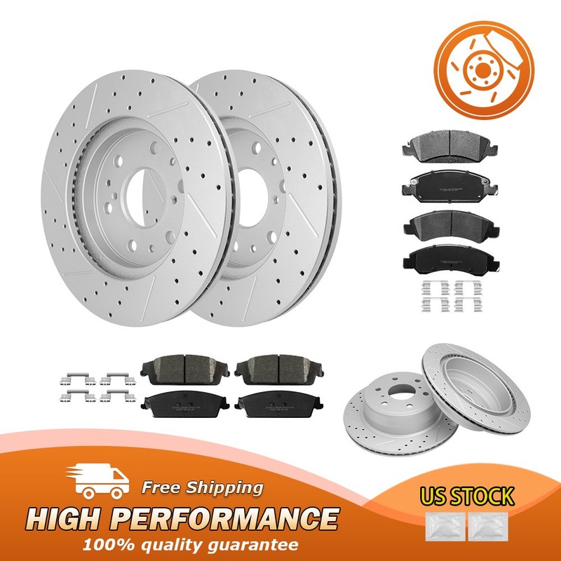 Front Rear Drilled Rotors Brake Pads for Chevy GMC Silverado Sierra 1500 Yukon