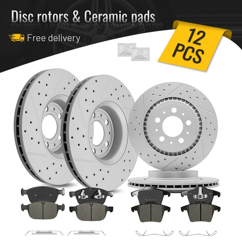 Front Rear Brake Rotors And Ceramic Brake Pads for 2010 – 2014 Volvo XC90