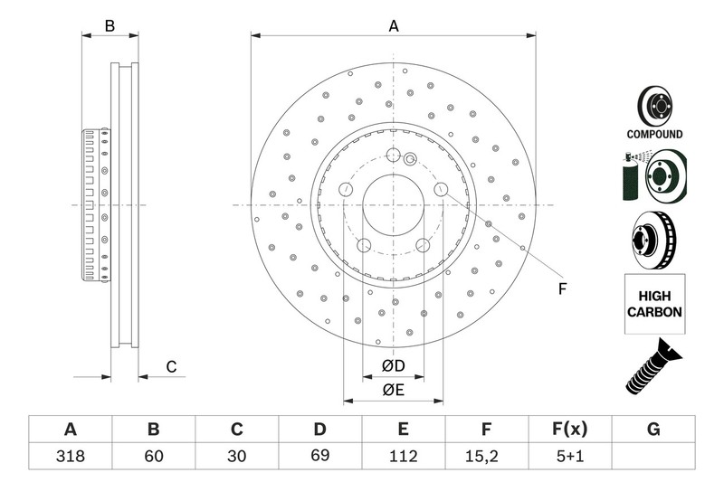 2X 0 986 479 H37 Bosch brake disc for Mercedes-Benz
