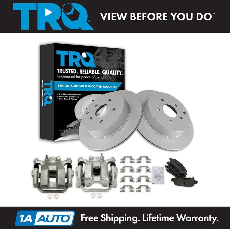 TRQ Rear Metallic Brake Pad Coated Rotor & Caliper Kit for Infiniti FX35 FX45