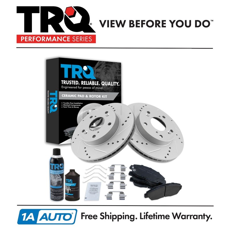 TRQ Front Premium Posi Ceramic Brake Pad & Performance Rotor Kit w/Chemicals