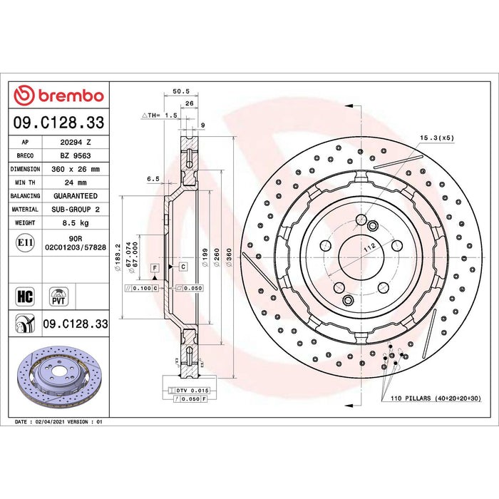 Brembo 09C12833 Rear UV Coated Rotor for 2012-2015 Land Rover Range Rover Evoque gallery