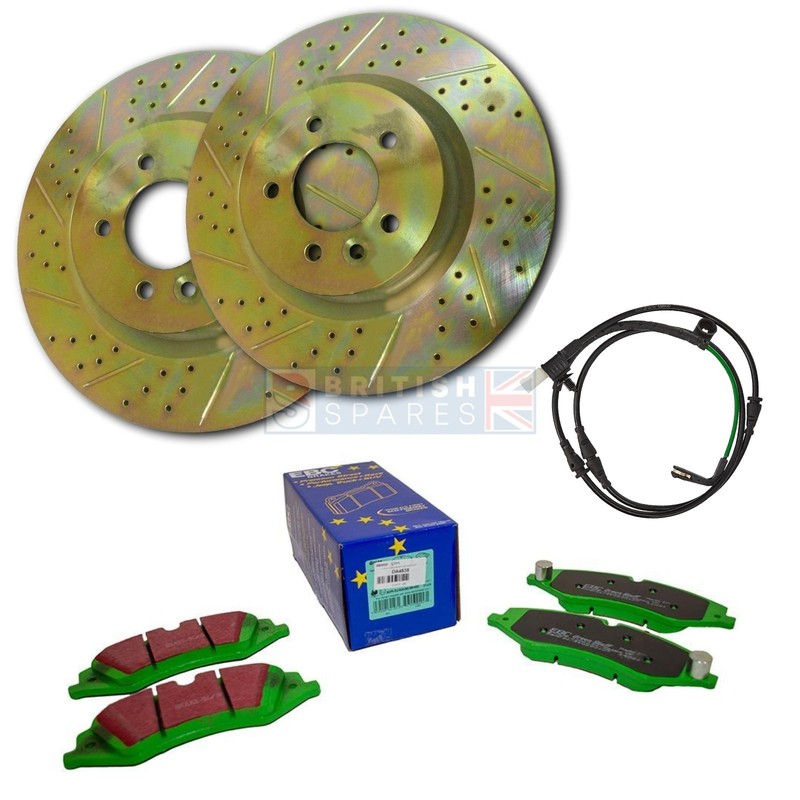 FRONT DRILLED & GROOVED DISCS & EBC PADS FOR DISCOVERY 4 3.0 TDV6 2010 TO 2016