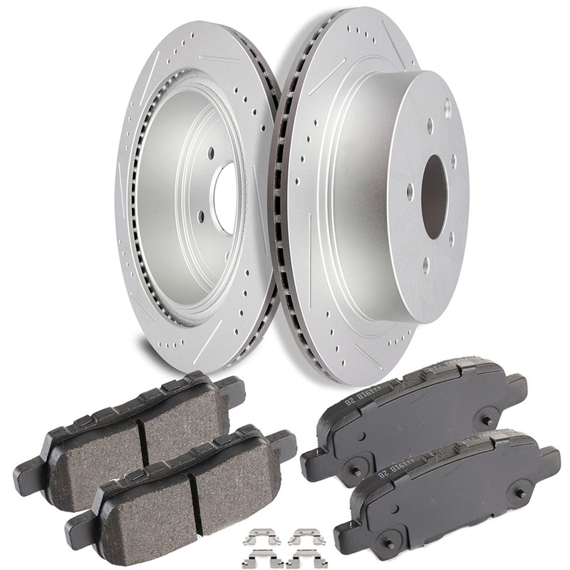 2x Rear Discs Brake Rotors and 4x Ceramic Pads For 2011-2012 Infiniti M37X