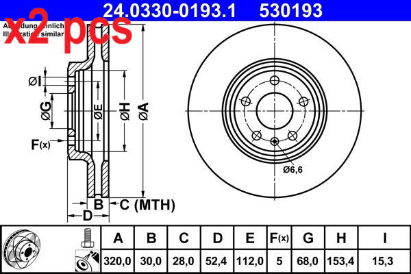 X2 PCS L&R SIDES FITS AUDI A4 ALLROAD B8 2.0 TFSI BRAKE DISC 24.0330-0193.1 ATE